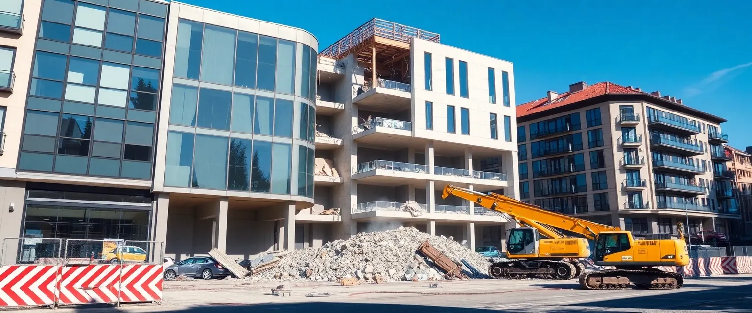 Professioneller Abbau eines Hauses im Gewerbegebiet