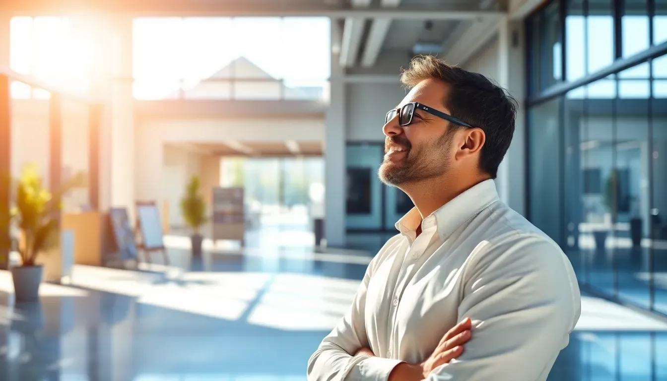 Zufriedener Geschäftsinhaber nach erfolgreichem Rückbau