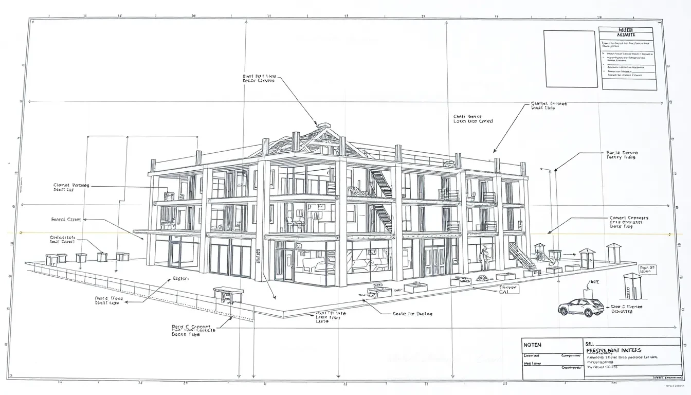 Detaillierter Bauplan für einen Gewerberückbau