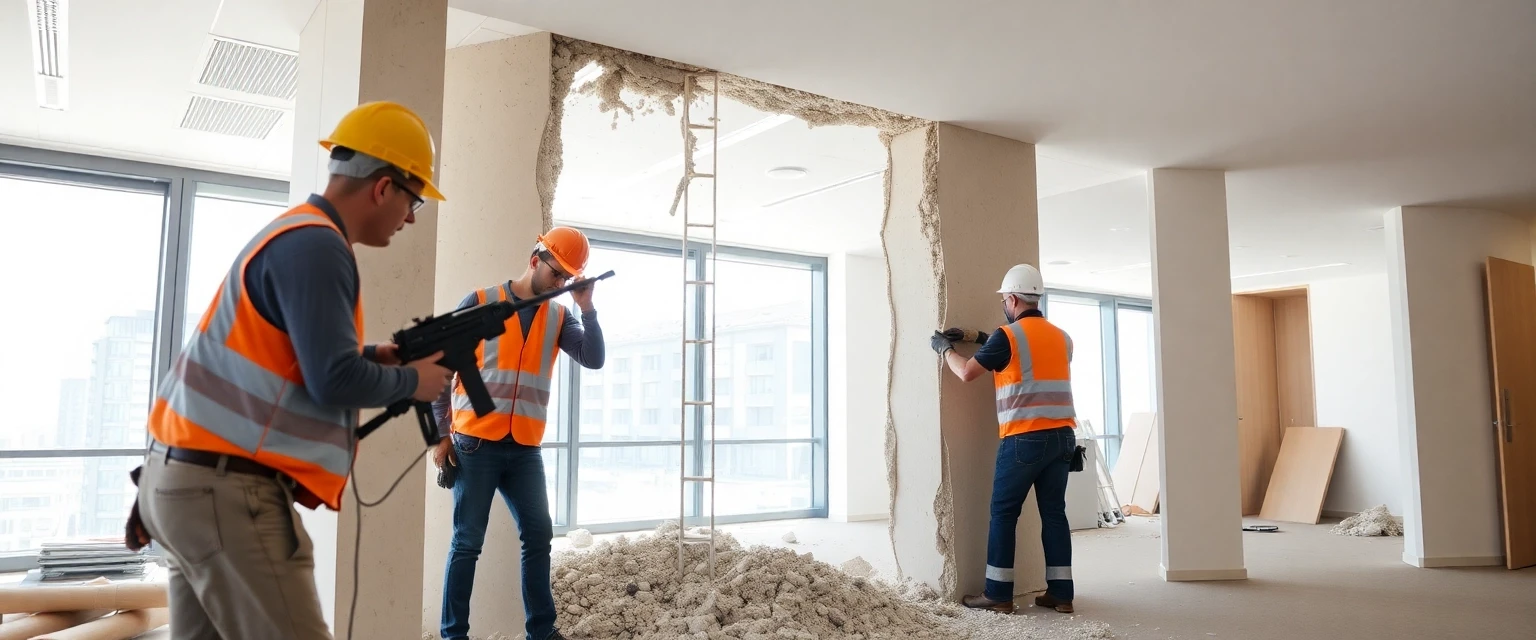 Professioneller Rückbau von Bauwänden in einem Schweizer Bürogebäude
