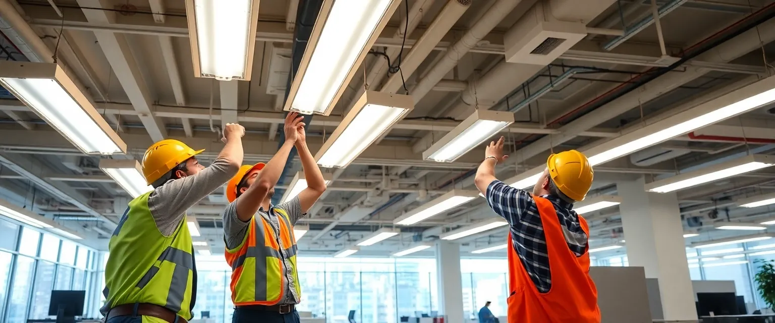 Professionelle Demontage von Beleuchtung in einem Gewerbeobjekt