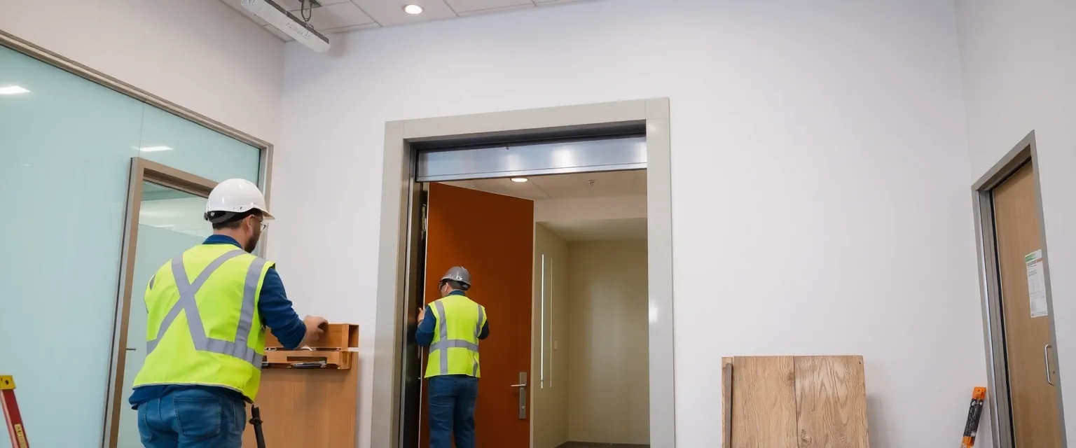 Professionelle Demontage einer Brandschutztür in einem Schweizer Gewerbeobjekt