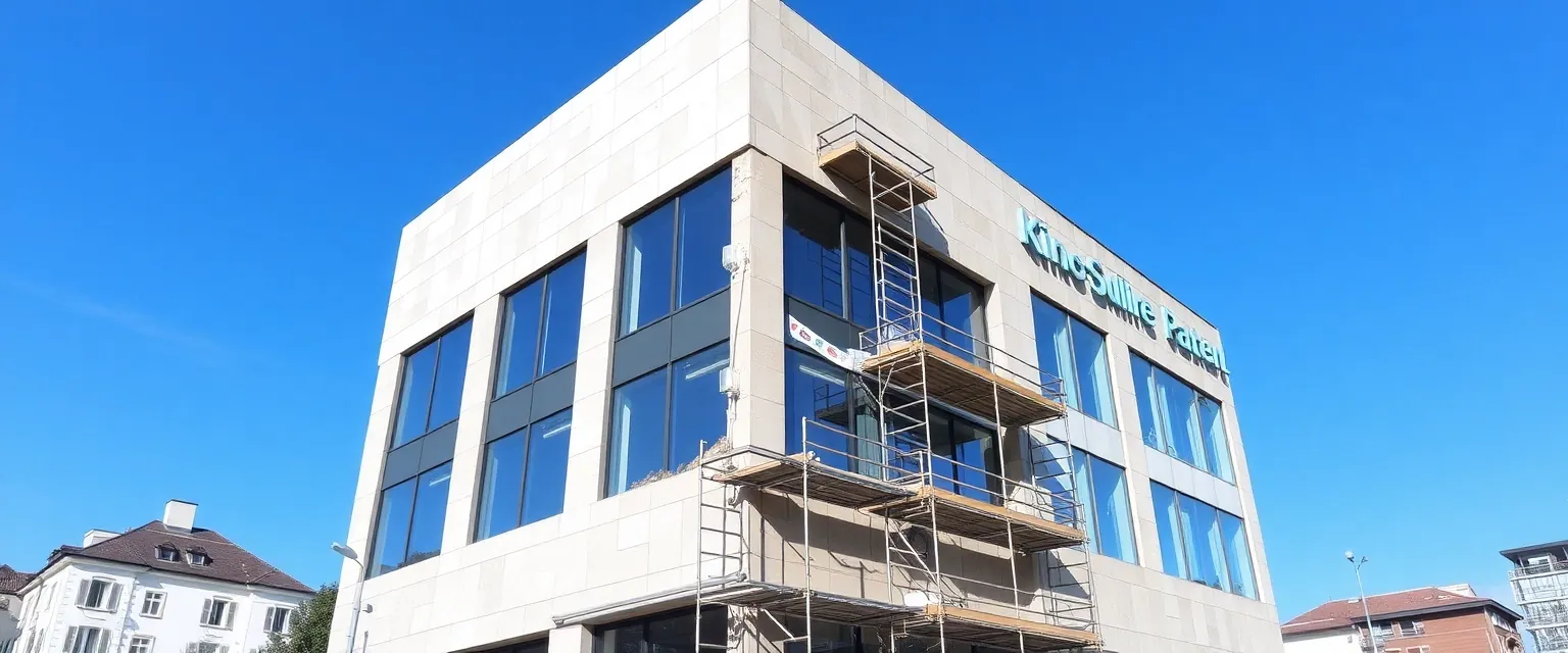 Professionelle Fassadendemontage an einem modernen Gebäude in der Schweiz