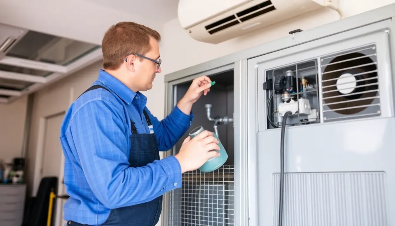 Techniker beim Absaugen von Kältemittel aus einer Klimaanlage