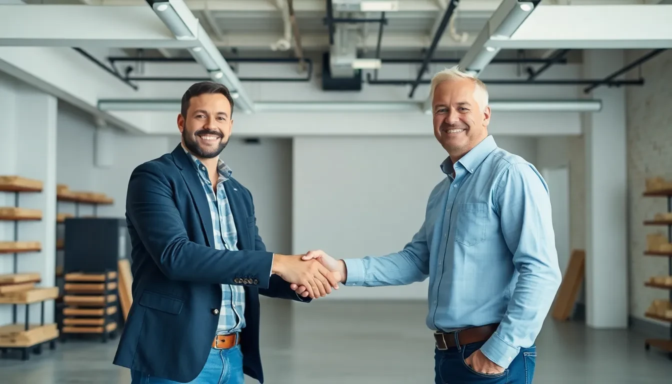 Zufriedener Geschäftsinhaber bei der Übergabe einer rückgebauten Ladenfläche