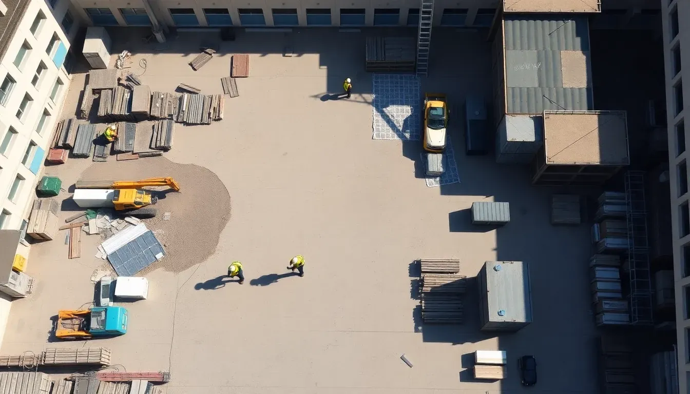 Organisierte Schulhaus-Demontage Baustelle von oben