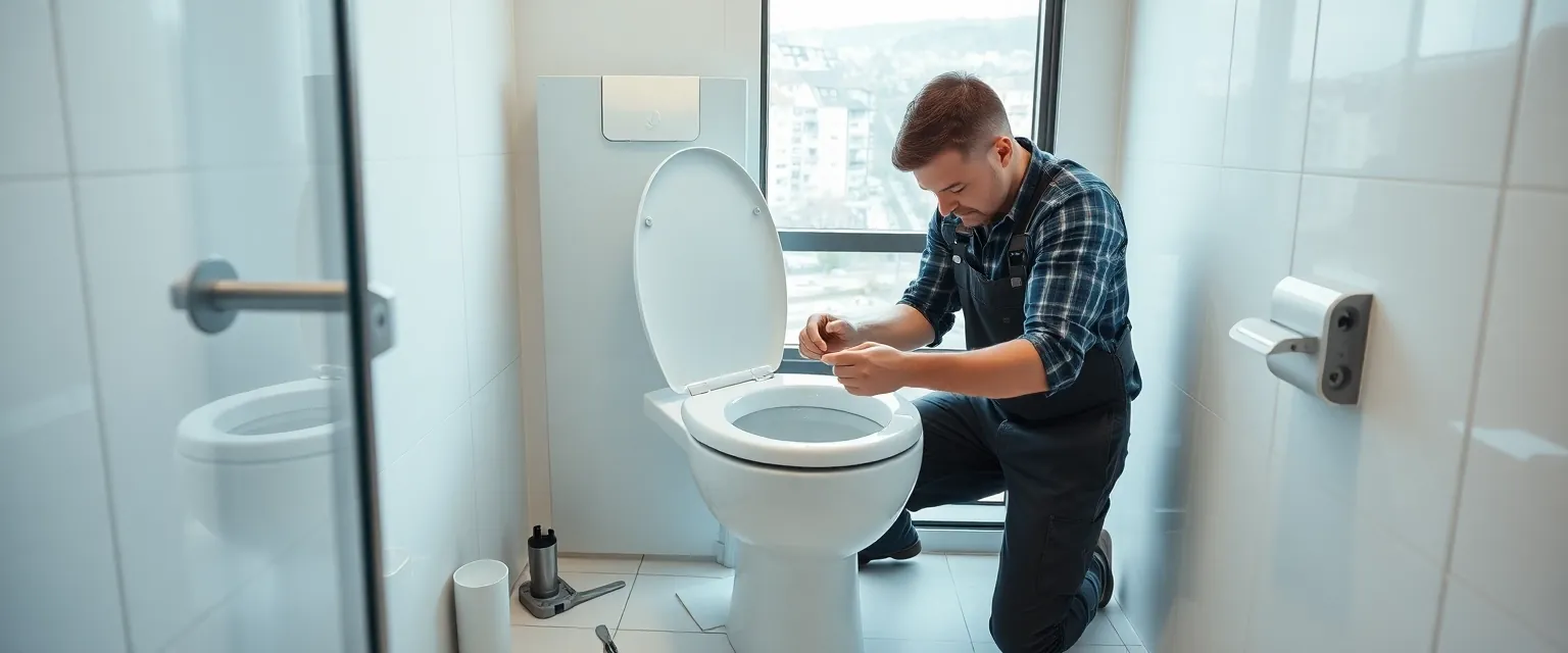 Professionelle Demontage eines WCs in einem modernen Gewerberaum