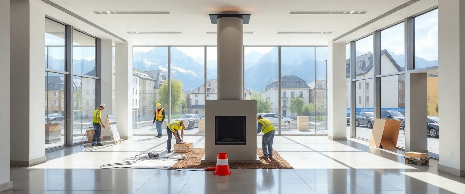 Frei gewordener Gewerberaum nach Kaminabbau, bereit für neue Nutzung