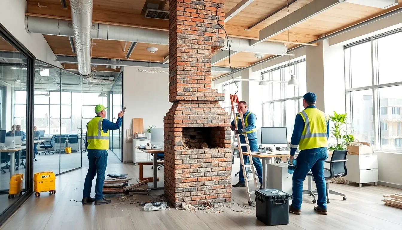 Professioneller Kaminabbau in einem modernen Büro