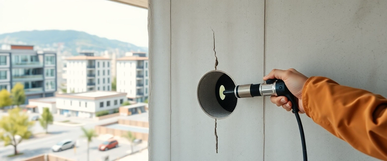 Präzise Kernbohrung in Betonwand eines Schweizer Gewerbebaus