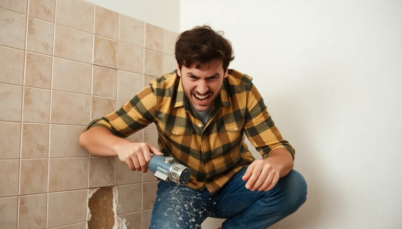 Heimwerker beim Fliesen entfernen