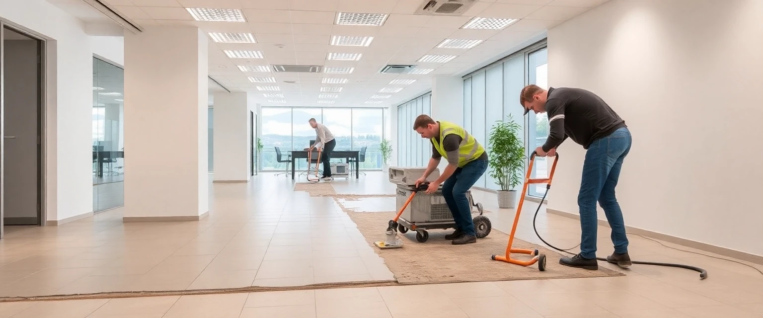 Professionelle Entfernung von Plattenböden in einem Schweizer Gewerbeobjekt