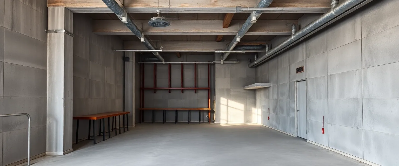 Leerer Rohbau einer modernen Bar, bereit für den Ausbau