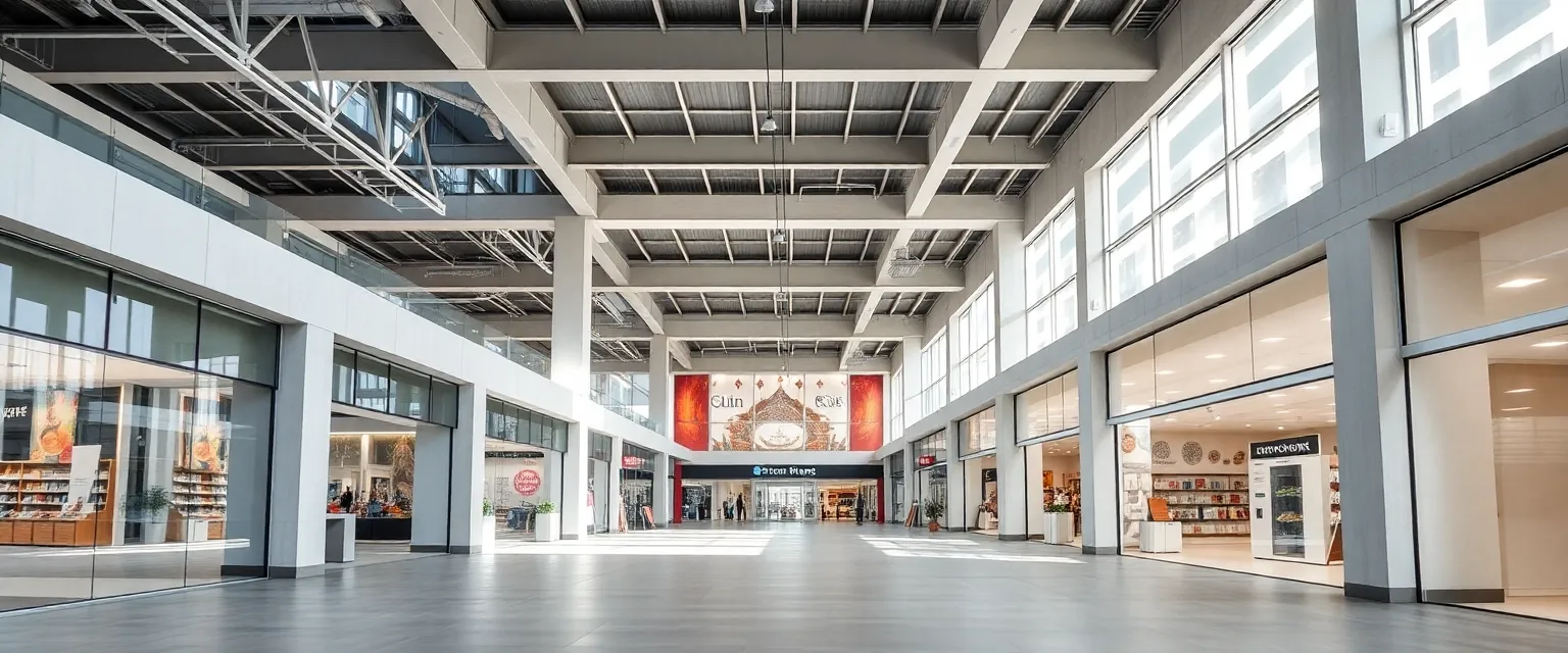 Rohbau eines modernen Einkaufscenters in der Schweiz, bereit für den Innenausbau