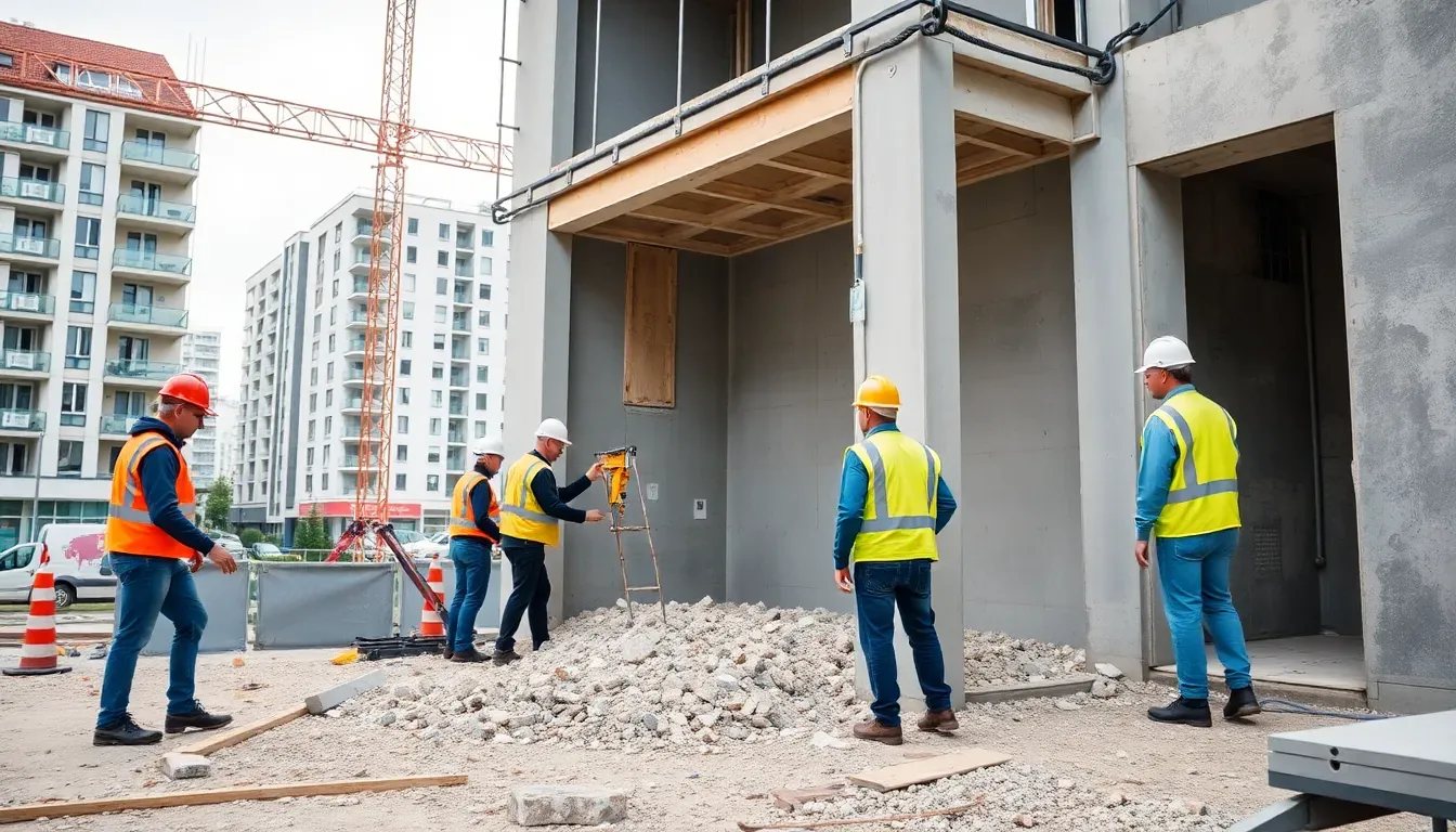 Effizientes Team von Best-Rückbau bei der Arbeit im Rohbau Geschäftsraum