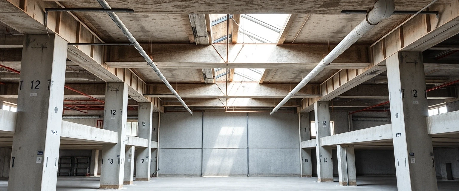 Innenansicht eines Gebäudes nach dem Rückbau bis zum Rohbauzustand in der Schweiz