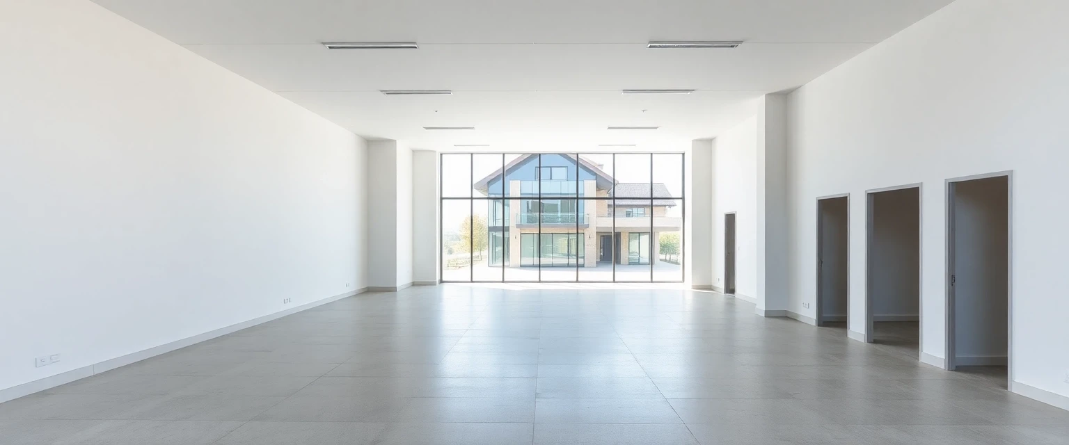 Leere Rohbau Räumlichkeiten nach professionellem Rückbau, bereit für Neugestaltung