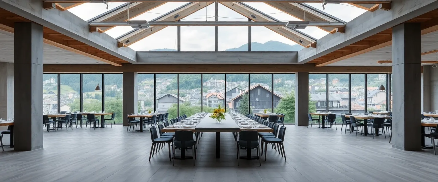 Rohbau eines Restaurants in der Schweiz, bereit für den Innenausbau