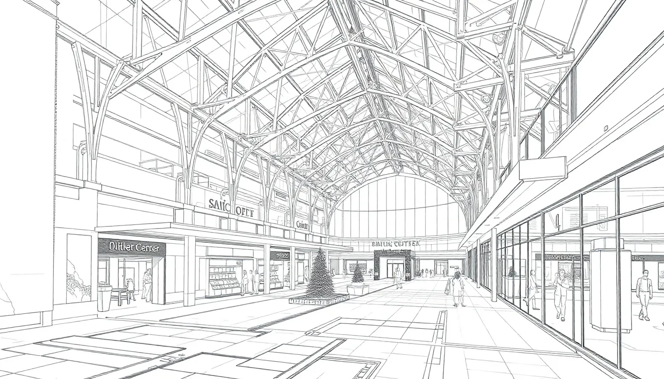 Architekturplan eines Shoppingcenters im Rohbauzustand