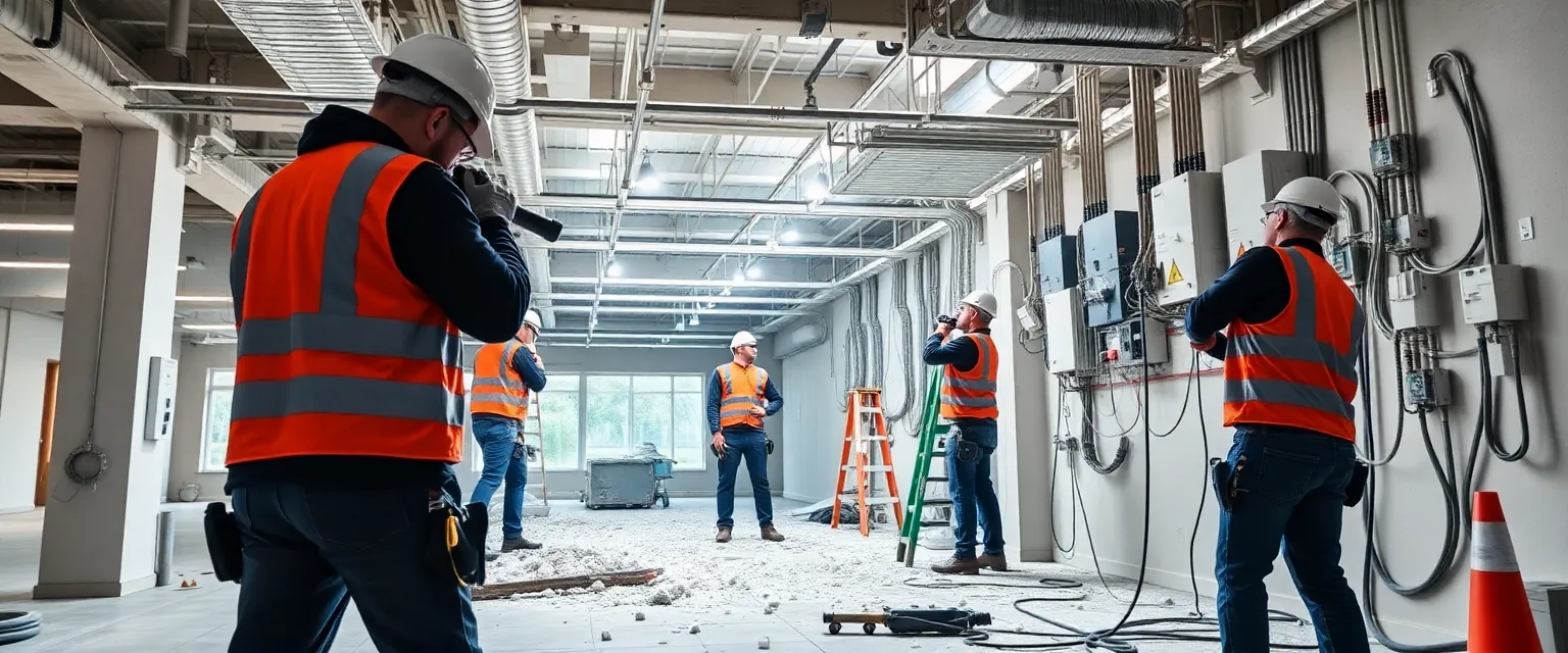 Professioneller Rückbau von Elektroinstallationen in einem modernen Gewerbegebäude
