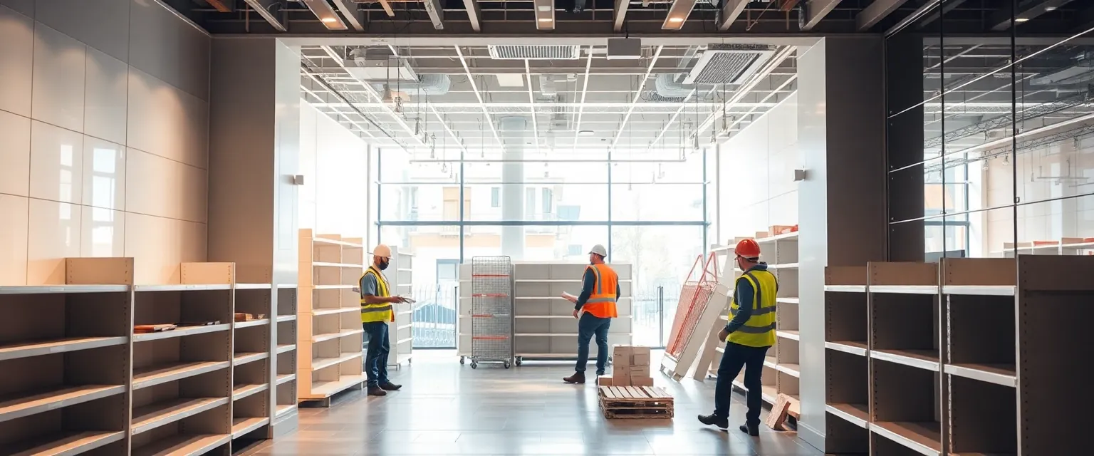 Professioneller Rückbau von Ladeninventar in einem modernen Geschäft in der Schweiz