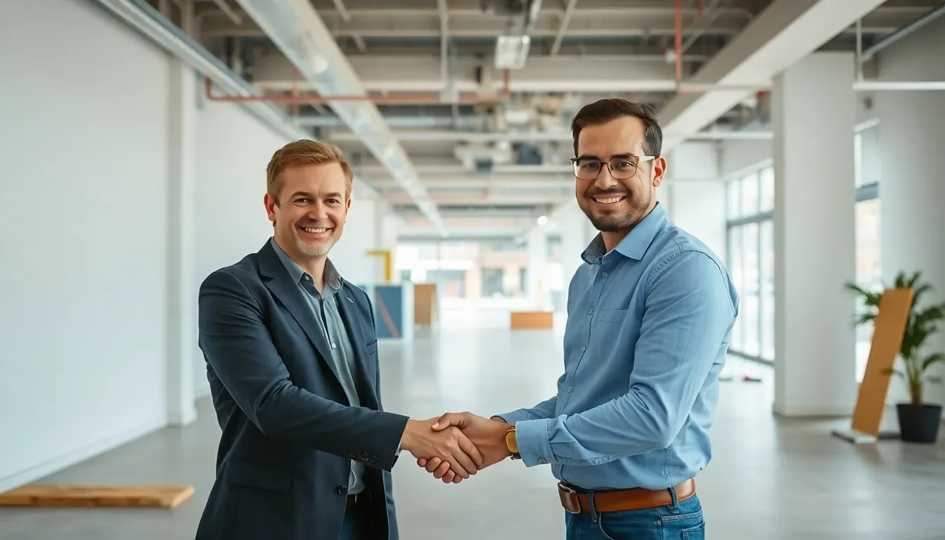 Zufriedener Geschäftsinhaber bei der Übergabe einer besenreinen Fläche