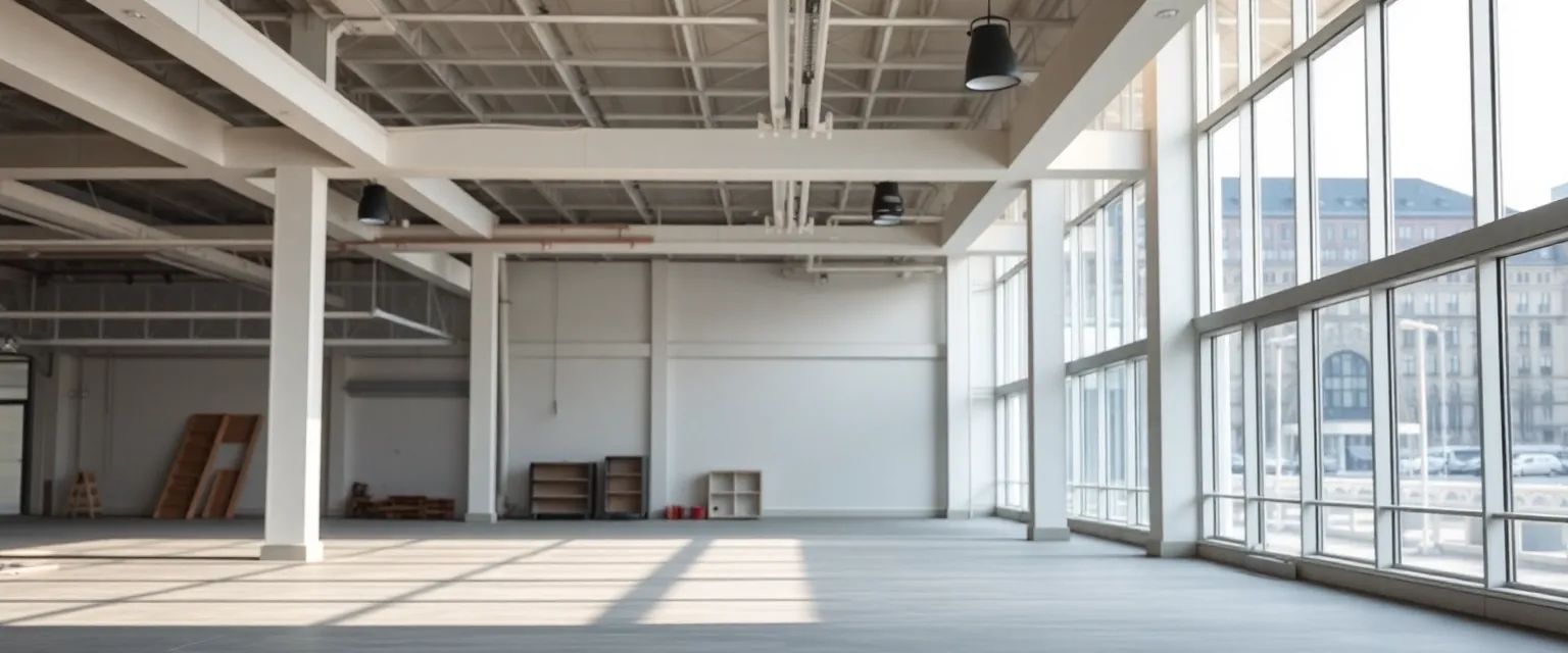 Leerer Gewerberaum nach professionellem Rückbau in Schweizer Stadt