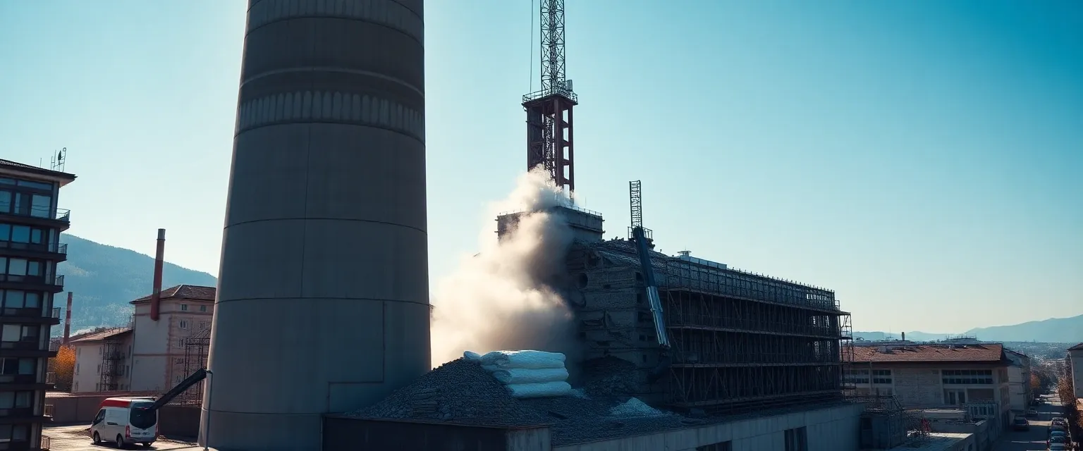 Professioneller Rückbau eines Industrieschornsteins in der Schweiz