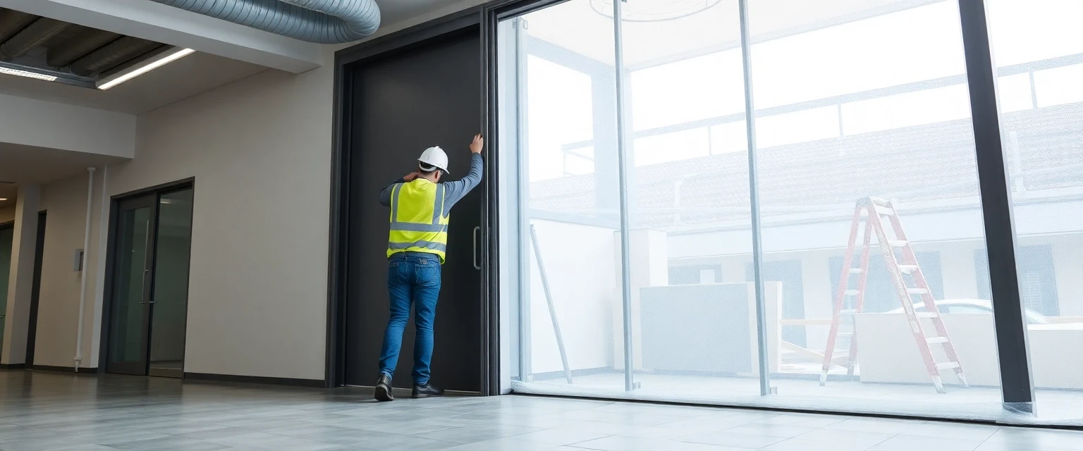 Professionelle Staubschutztüre auf einer Baustelle in der Schweiz