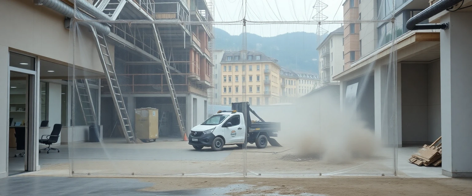 Staubtüre auf einer Baustelle in der Schweiz