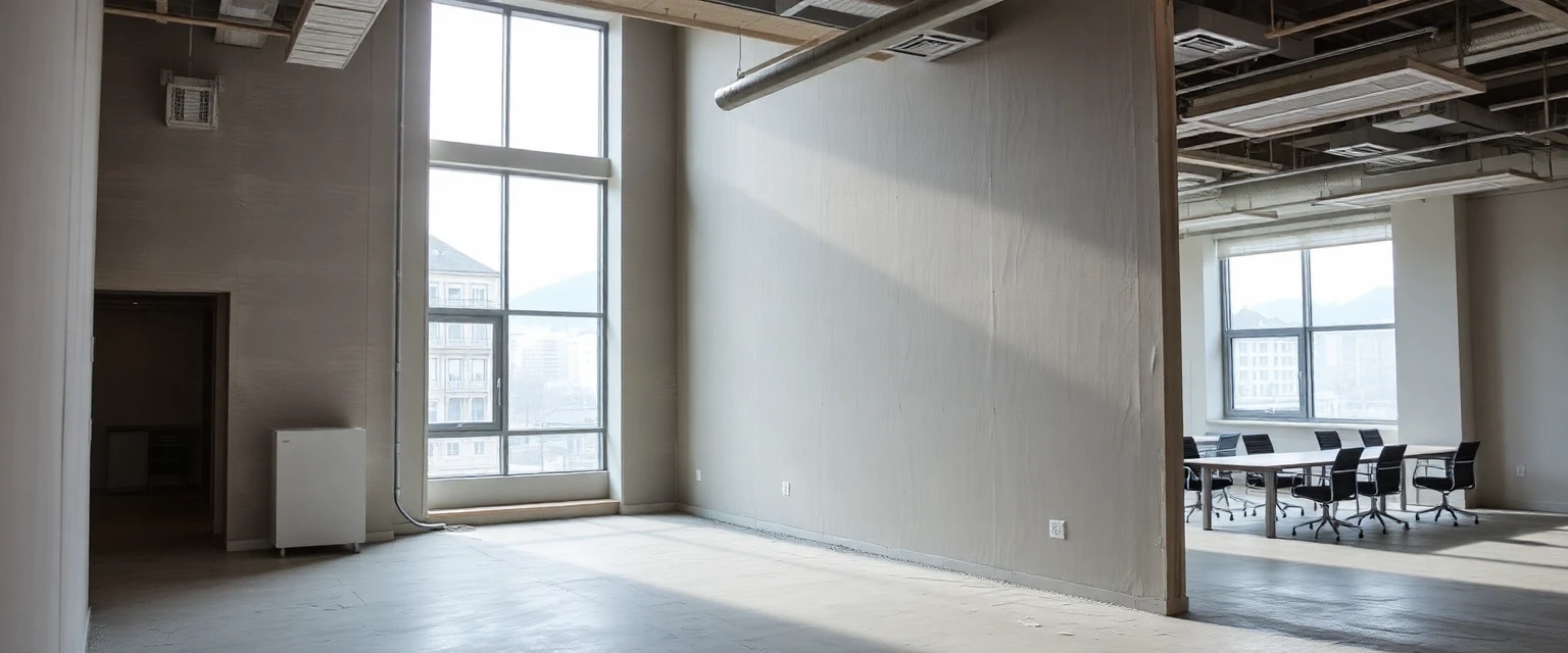 Professionelle Staubwand bei einem Rückbauprojekt in einer Schweizer Gewerbefläche