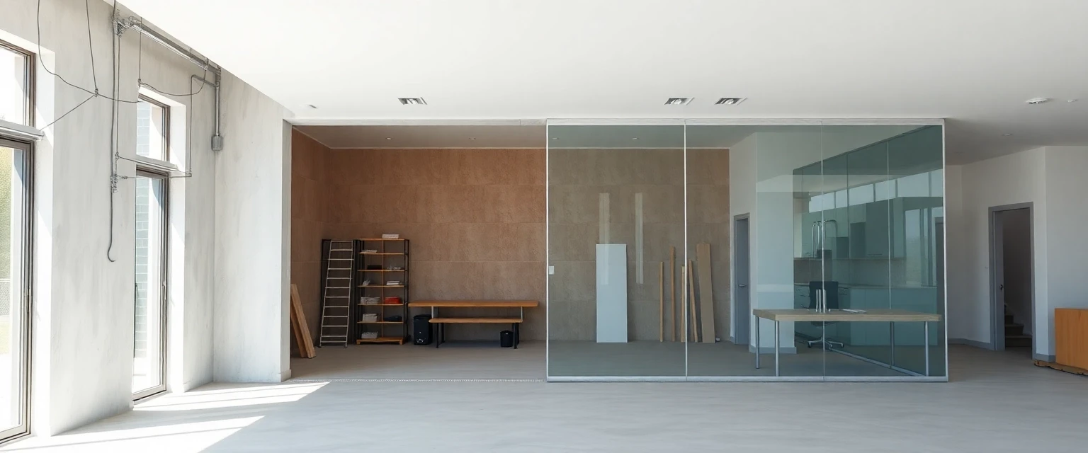 Professionelle Baustelle mit Staubwand und Reissverschluss