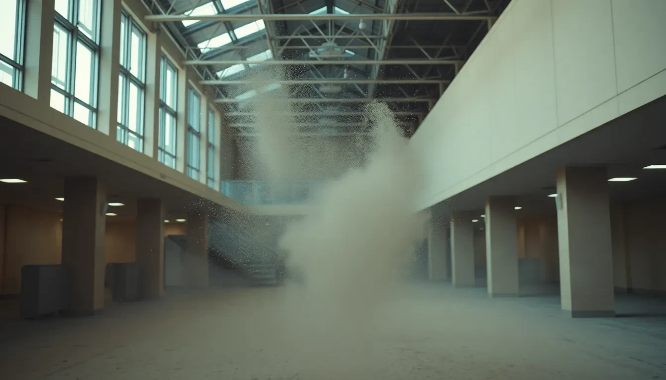 Staub verteilt sich unkontrolliert auf einer Baustelle