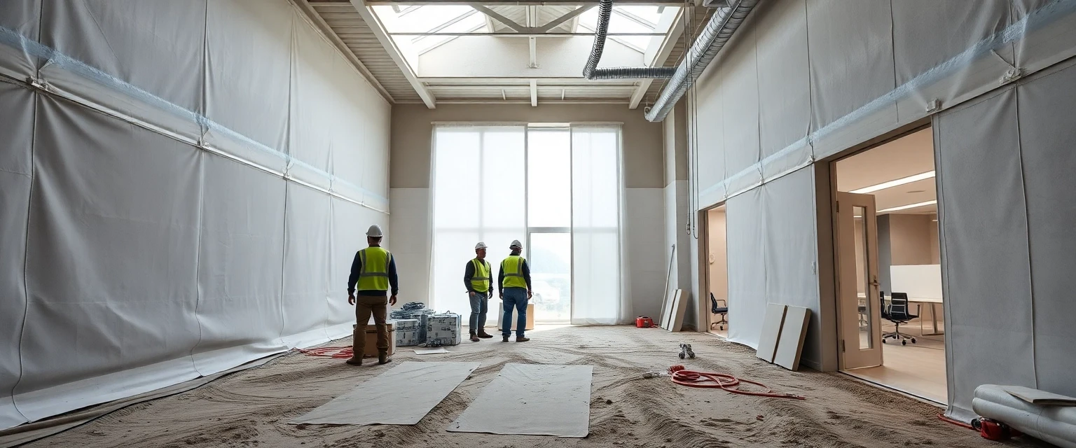 Professionelle Staubwände mit Reissverschluss auf einer Baustelle in der Schweiz