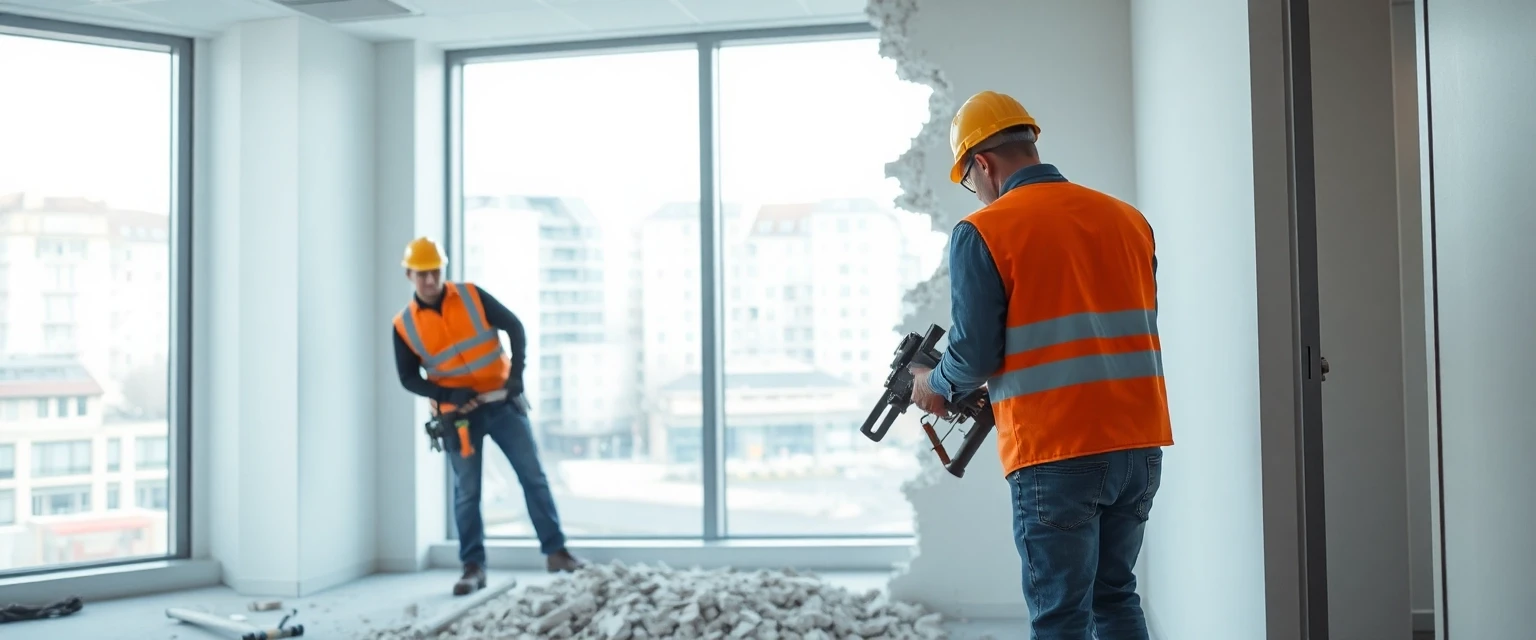 Professioneller Rückbau einer Wand in einem modernen Büro in der Schweiz