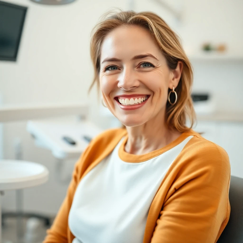 Glückliche Patientin im Zahnarztzentrum Schweiz nach erfolgreicher Behandlung