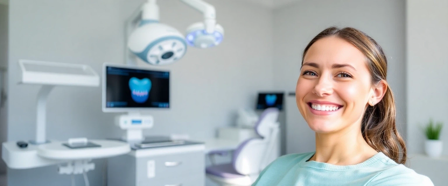 Moderne Zahnarztpraxis mit 3D-Scanner und lächelndem Patienten