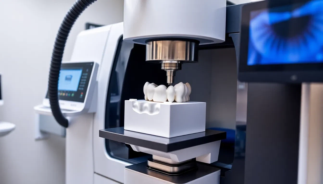 CEREC Schleifmaschine bei der Herstellung einer Zahnkrone