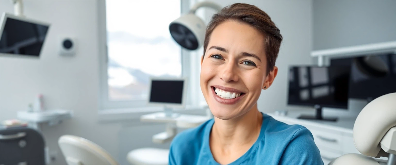 Patientin lächelt nach erfolgreicher CEREC-Behandlung in moderner Zahnarztpraxis in Solothurn