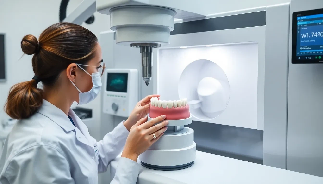 CEREC Fräseinheit bei der Herstellung einer Keramikkrone