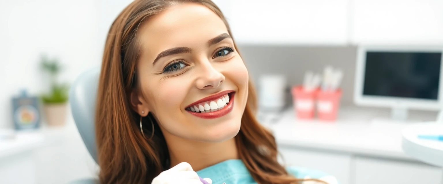 Glückliche Patientin nach professioneller Dentalhygiene