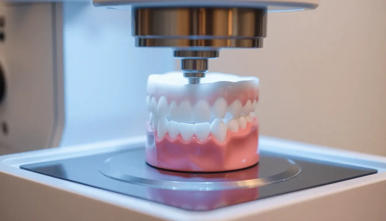 Moderne CAD/CAM Maschine bei der Herstellung einer Zahnprothese