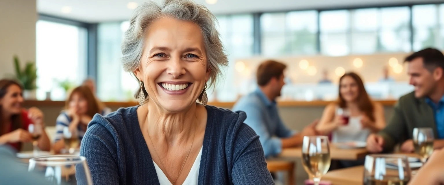 Glückliche Frau mit perfekten Ersatzzähnen