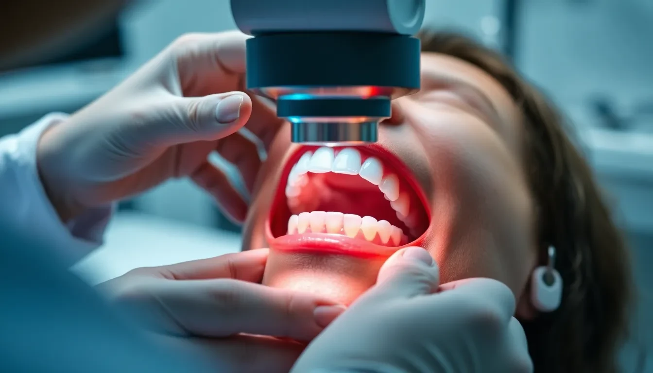 Zahnarzt bei digitaler Zahnersatz-Vorbereitung