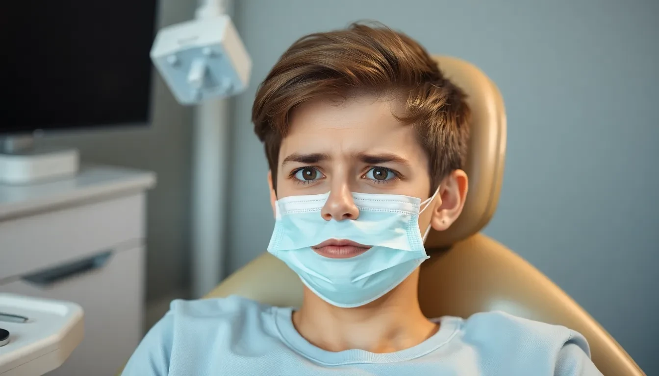 Ängstliche Person im Zahnarztstuhl