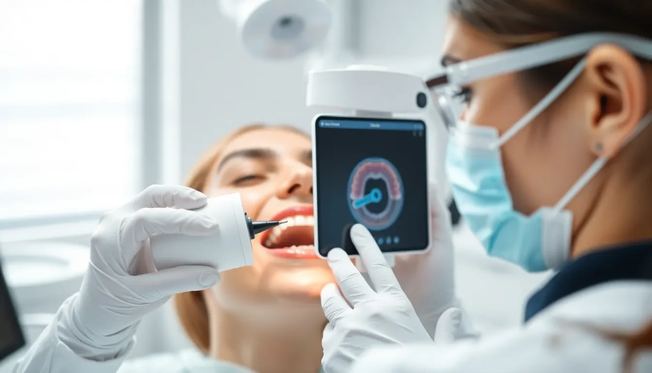 Zahnarzt scannt Zähne mit digitalem Intraoralscanner