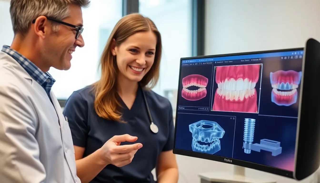 Zahnarzt und Patientin bei der digitalen Planung von Straumann Implants