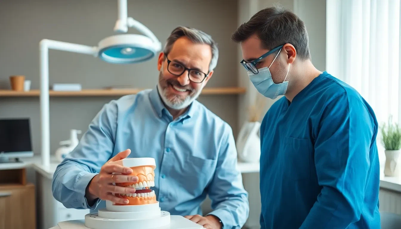 Zahnarzt erklärt Veneers am Modell