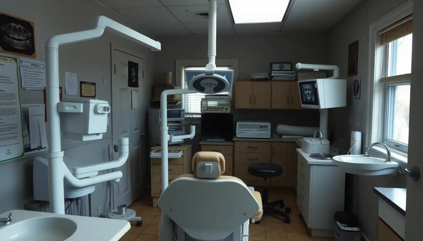 Ältere Zahnarztpraxis mit traditionellen Geräten für Wurzelbehandlung