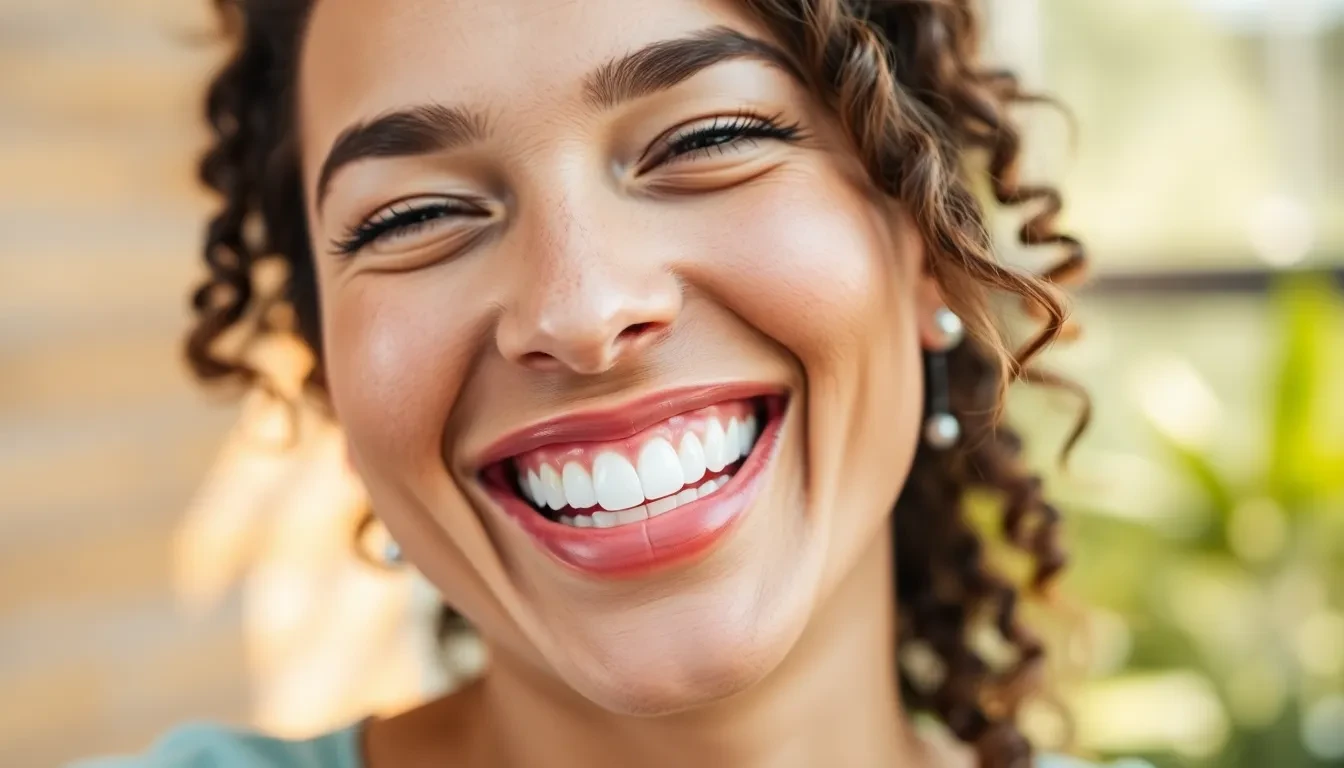 Lachende Person mit gesunden Zähnen nach erfolgreicher Behandlung